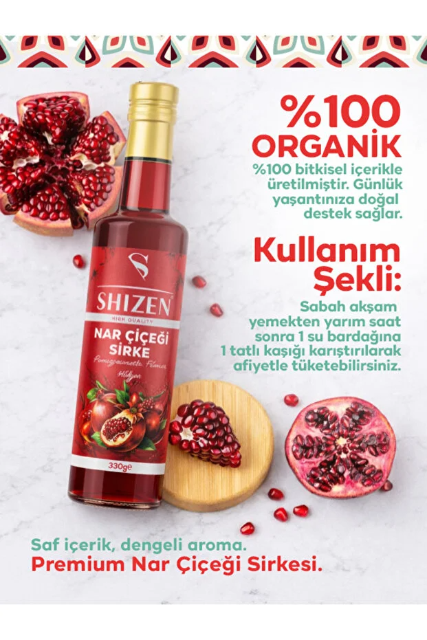 Shizen Nar Çiçeği Sirkesi 330 ml Doğal Fermente Hibiskus Pancar İçerikli Bitkisel Sirke