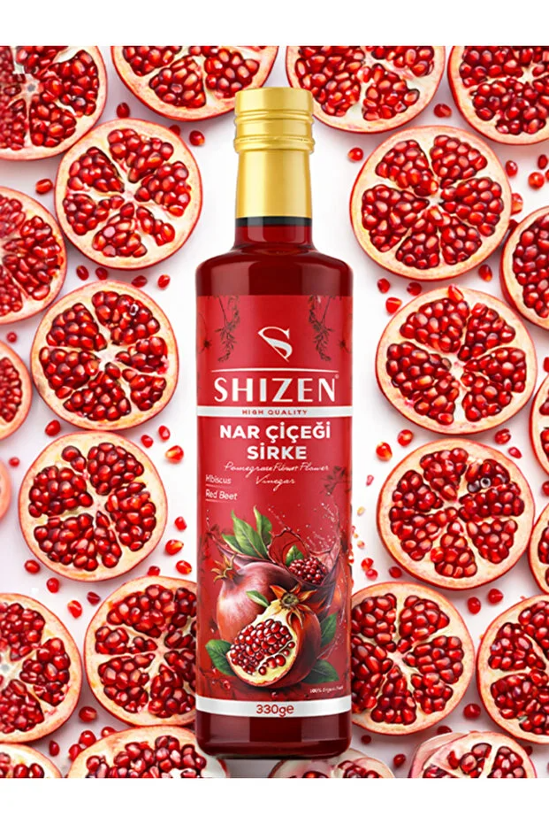 Shizen Nar Çiçeği Sirkesi 330 ml Doğal Fermente Hibiskus Pancar İçerikli Bitkisel Sirke