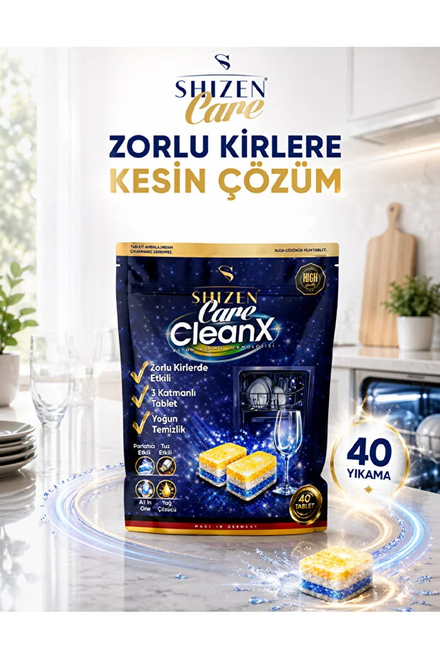 Care CleanX 40’Lı Bulaşık Makinesi Tableti (40Tablet) Hepsi Bir Arada Güçlü Temizlik