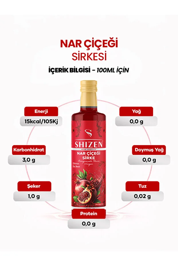 Shizen Nar Çiçeği Sirkesi 330 ml Doğal Fermente Hibiskus Pancar İçerikli Bitkisel Sirke