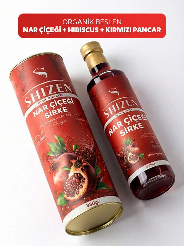 Shizen Nar Çiçeği Sirkesi 330 ml Doğal Fermente Hibiskus Pancar İçerikli Bitkisel Sirke