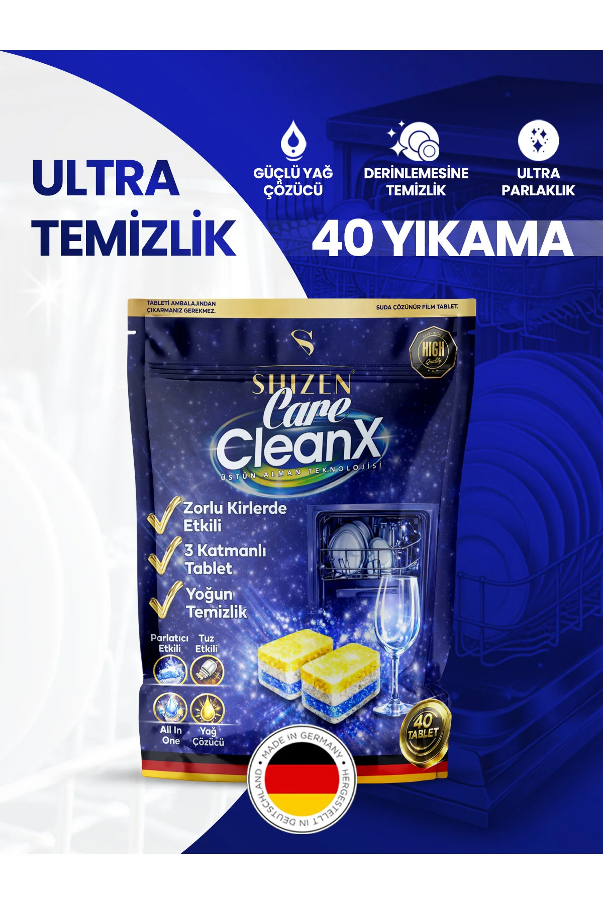 Care CleanX 40’Lı Bulaşık Makinesi Tableti (40Tablet) Hepsi Bir Arada Güçlü Temizlik