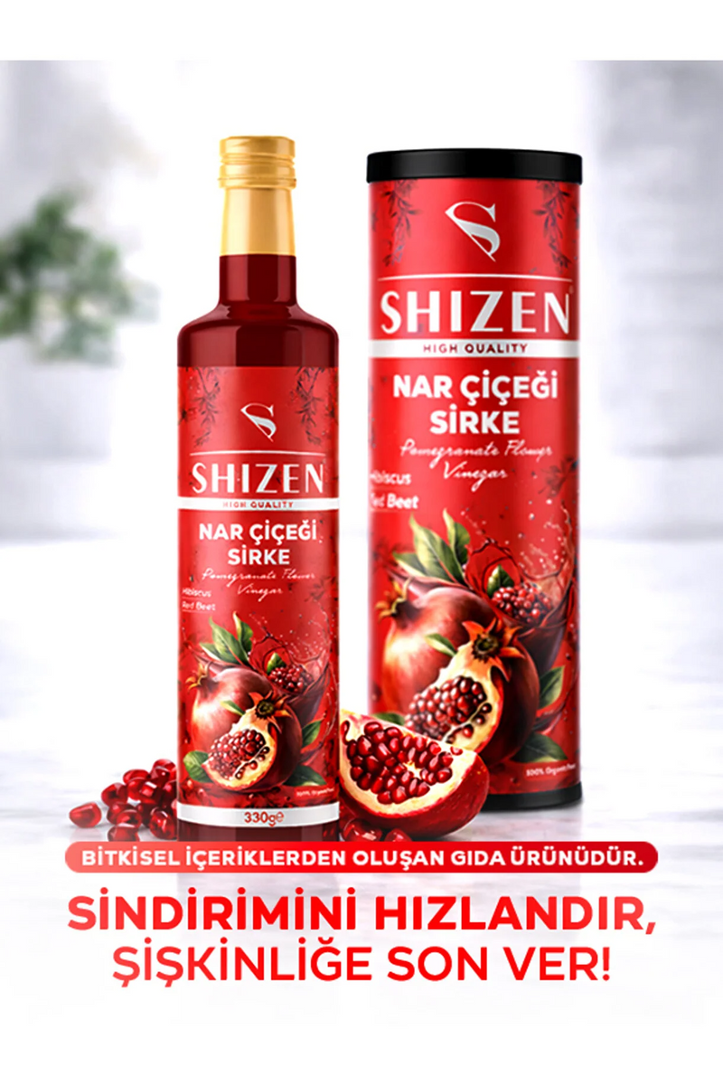 Shizen Nar Çiçeği Sirkesi 330 ml Doğal Fermente Hibiskus Pancar İçerikli Bitkisel Sirke